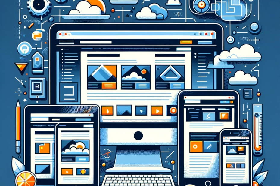 DALL·E 2024-02-02 19.37.39 – Create an image that represents the concept of testing responsive web design across different devices. Feature a variety of devices such as a desktop Optimierung von Bildern für schnelle Ladezeiten auf verschiedenen Geräten im Webdesign.